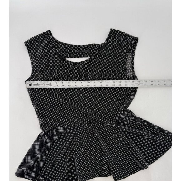 Maurices Black & White Polka Dot Peplum Peekaboo Back Blouse Sz L Preppy‎ Event - Picture 8 of 8